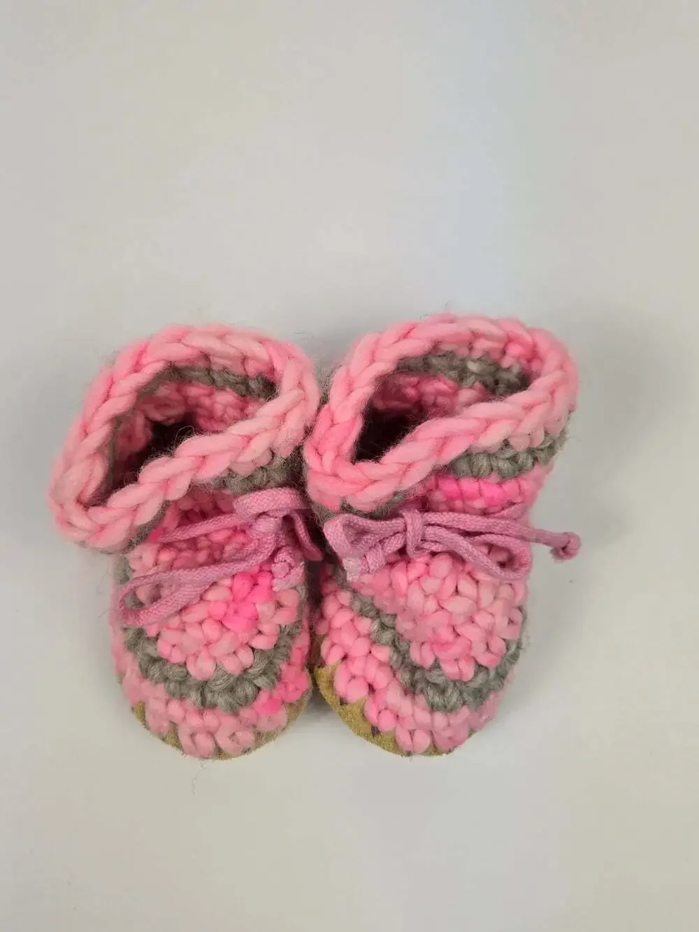 Padraig Cottage Toddler Wool Booties Size 5 - 5.5 Pink Gray Suede Sole NWOB